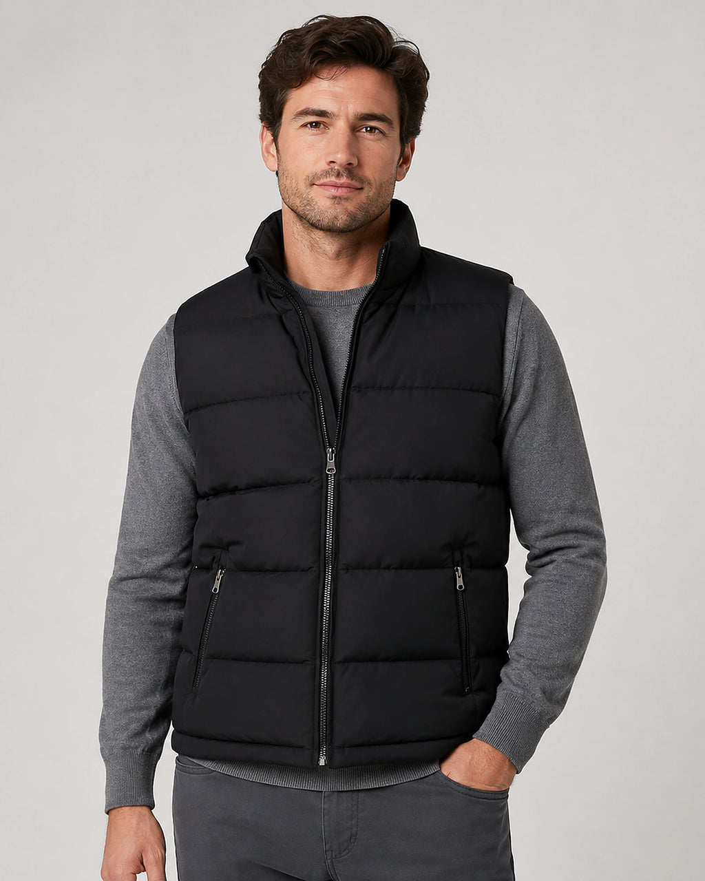 Men's Quilted Zip-Front Gilet with Funnel Neck and Side Zip Pockets – Oscar