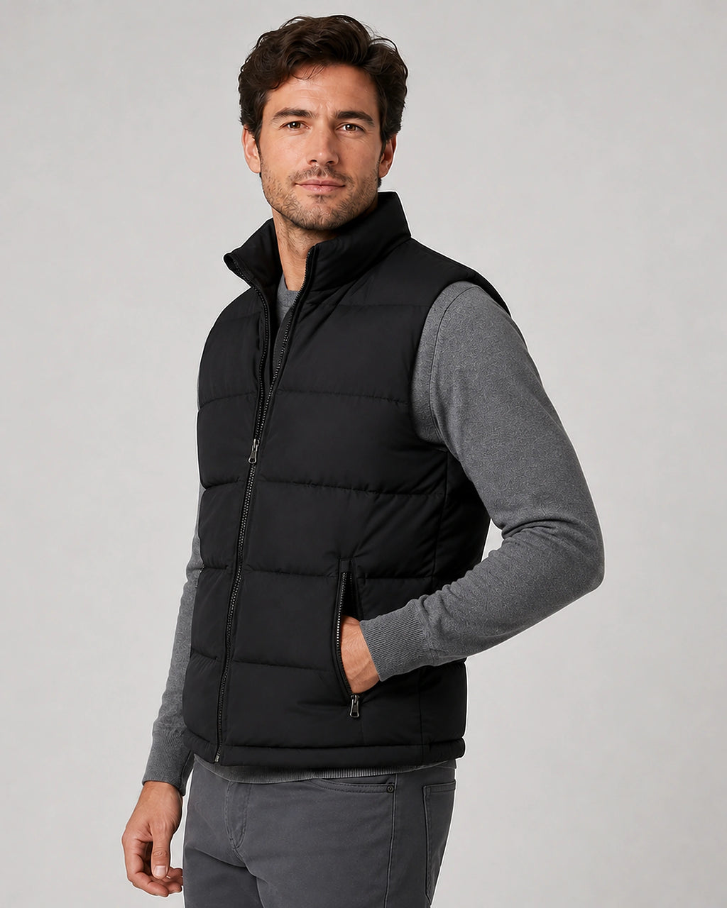Men's Quilted Zip-Front Gilet with Funnel Neck and Side Zip Pockets – Oscar