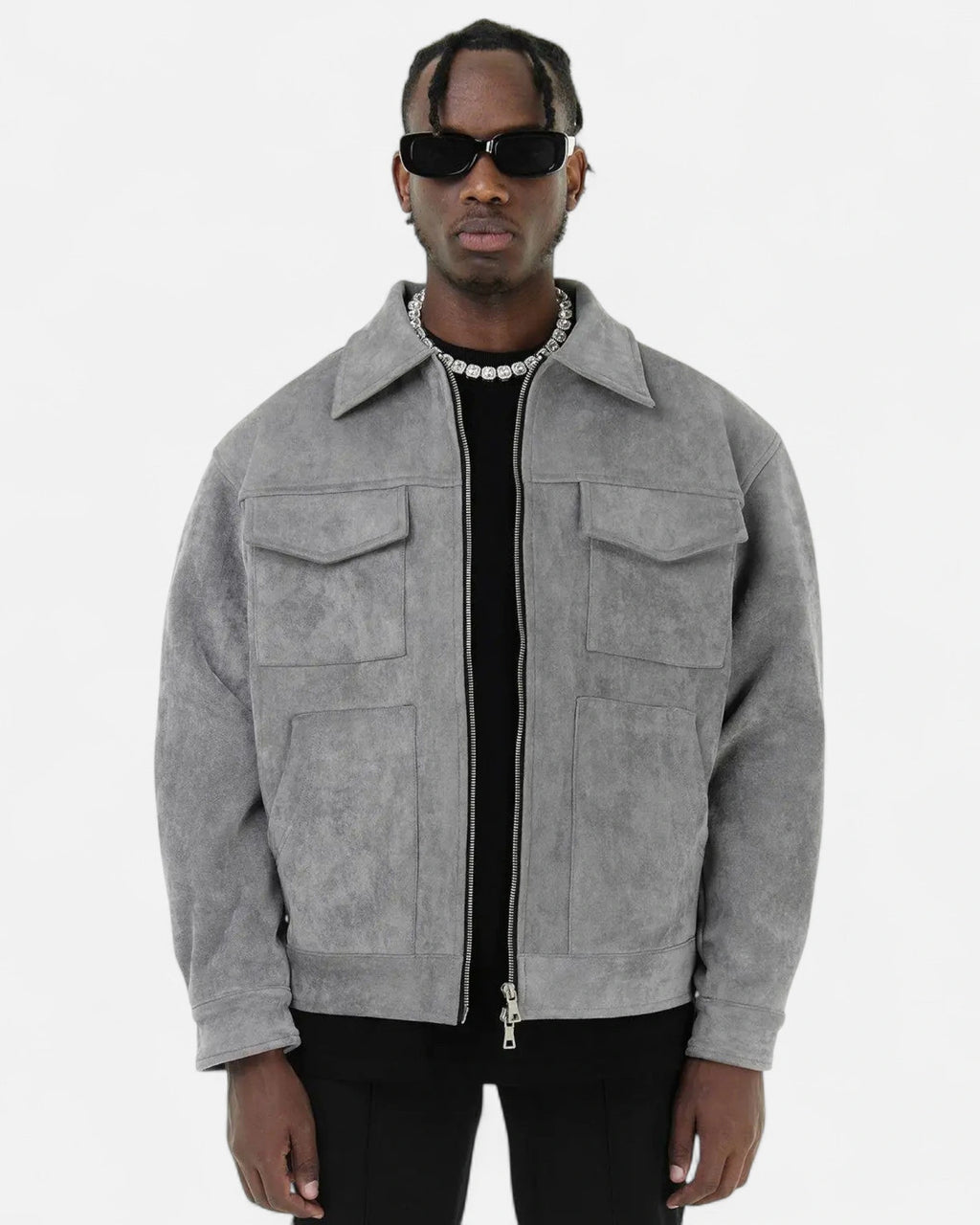 Men's Relaxed Fit Suede-Look Trucker Jacket with Flap Pockets – Bennett