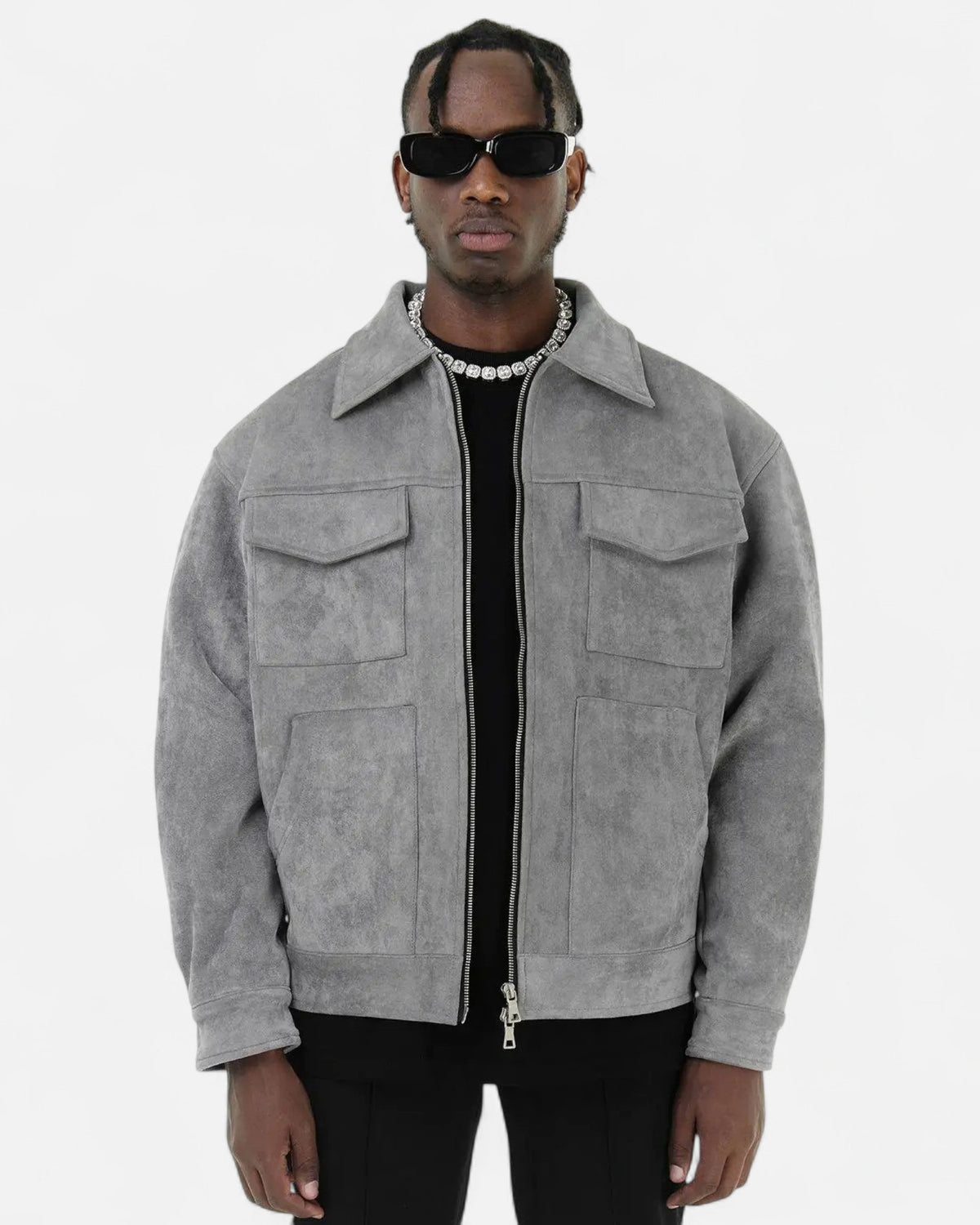 Men's Relaxed Fit Suede-Look Trucker Jacket with Flap Pockets – Bennett