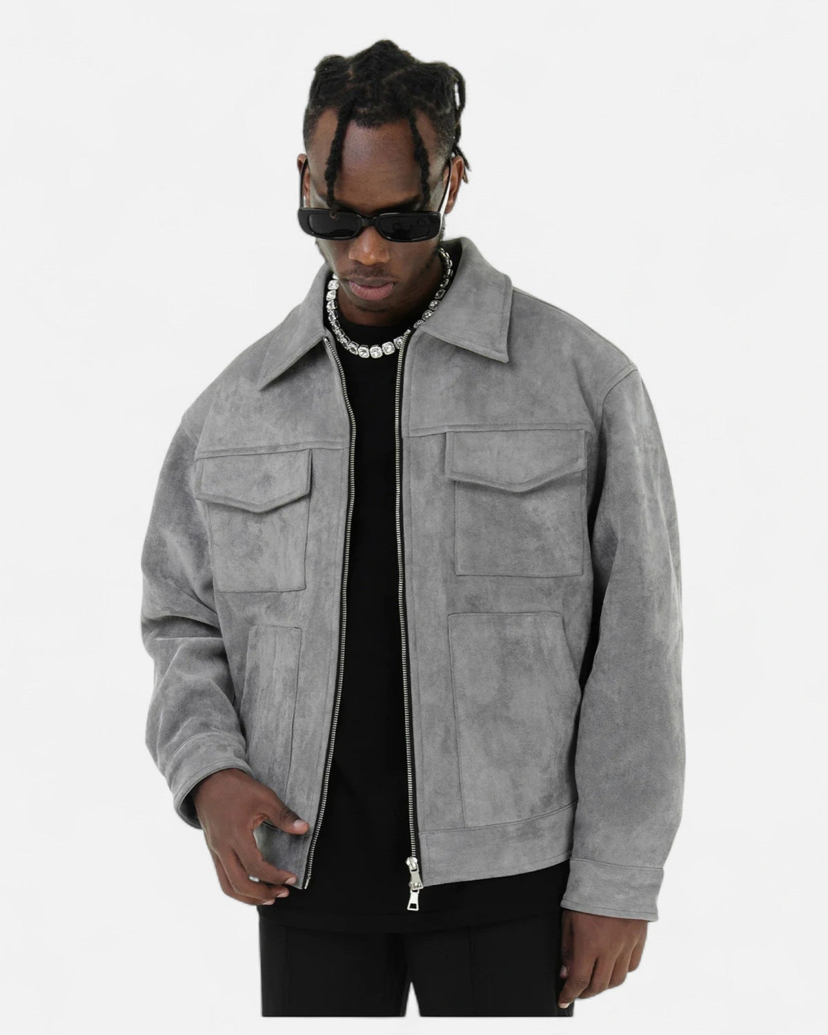 Men's Relaxed Fit Suede-Look Trucker Jacket with Flap Pockets – Bennett