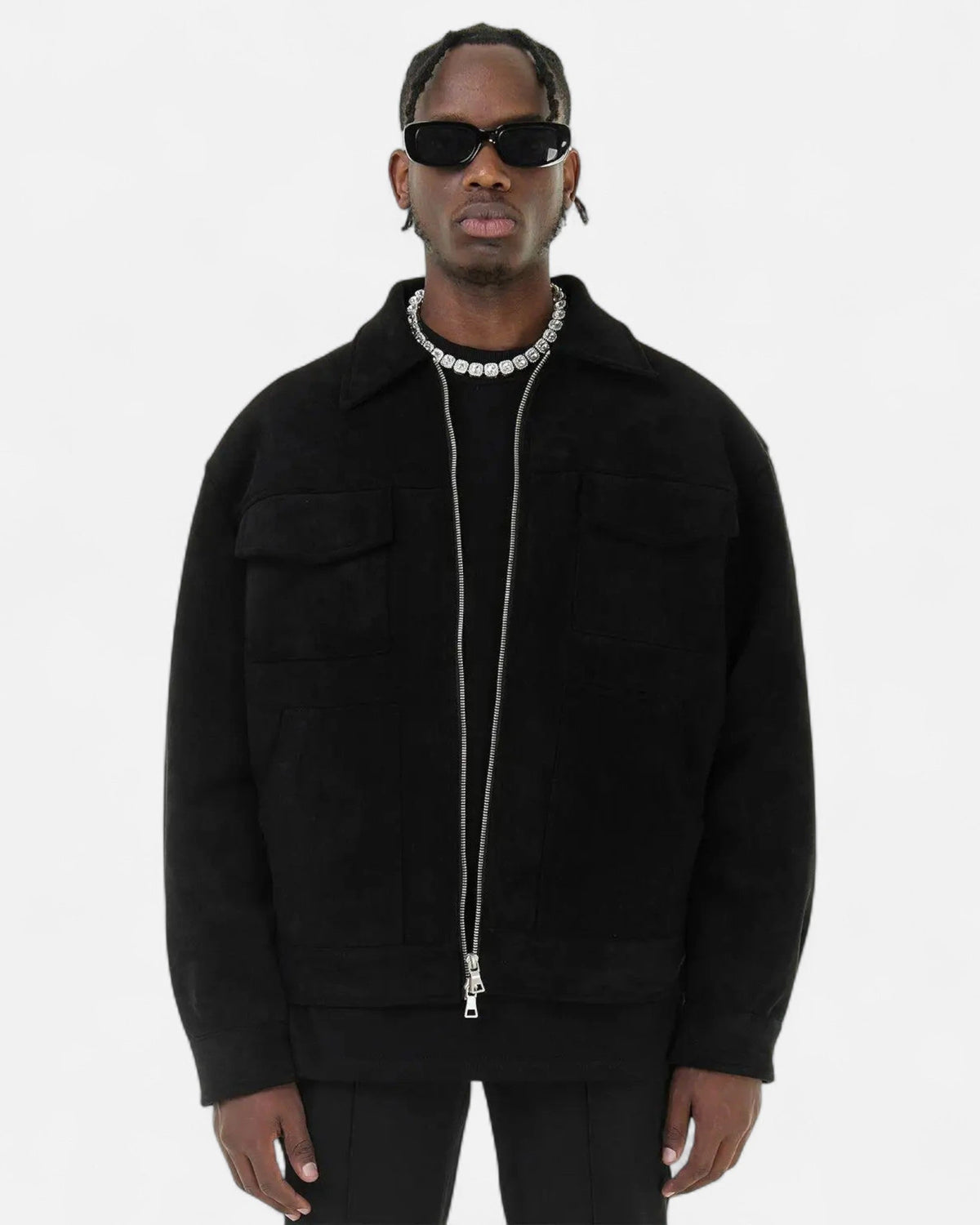 Men's Relaxed Fit Suede-Look Trucker Jacket with Flap Pockets – Bennett