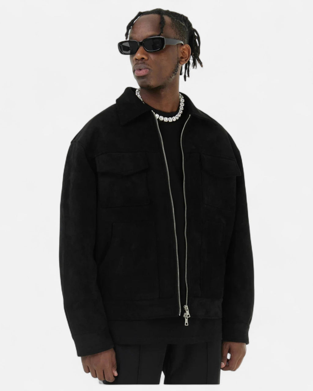 Men's Relaxed Fit Suede-Look Trucker Jacket with Flap Pockets – Bennett