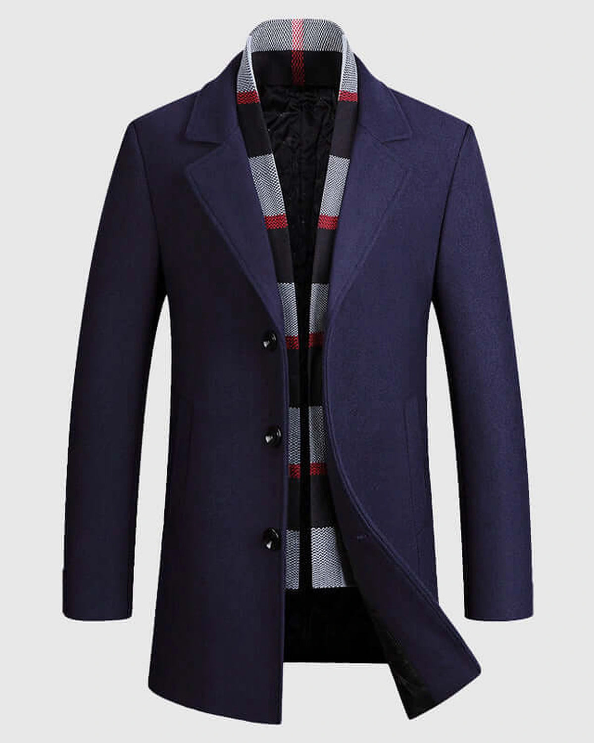 Men's Shawl Collar Wool-Blend Coat with Quilted Lining and Plaid Trim – Holly Jane