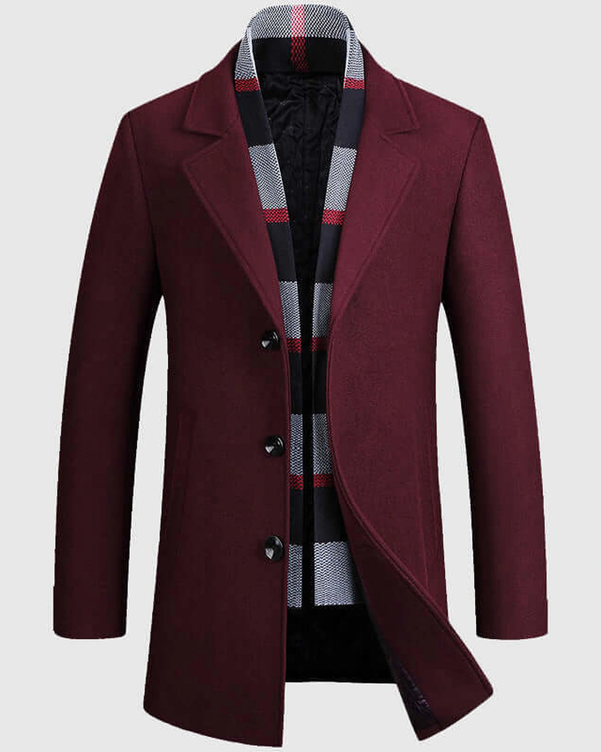 Men's Shawl Collar Wool-Blend Coat with Quilted Lining and Plaid Trim – Holly Jane