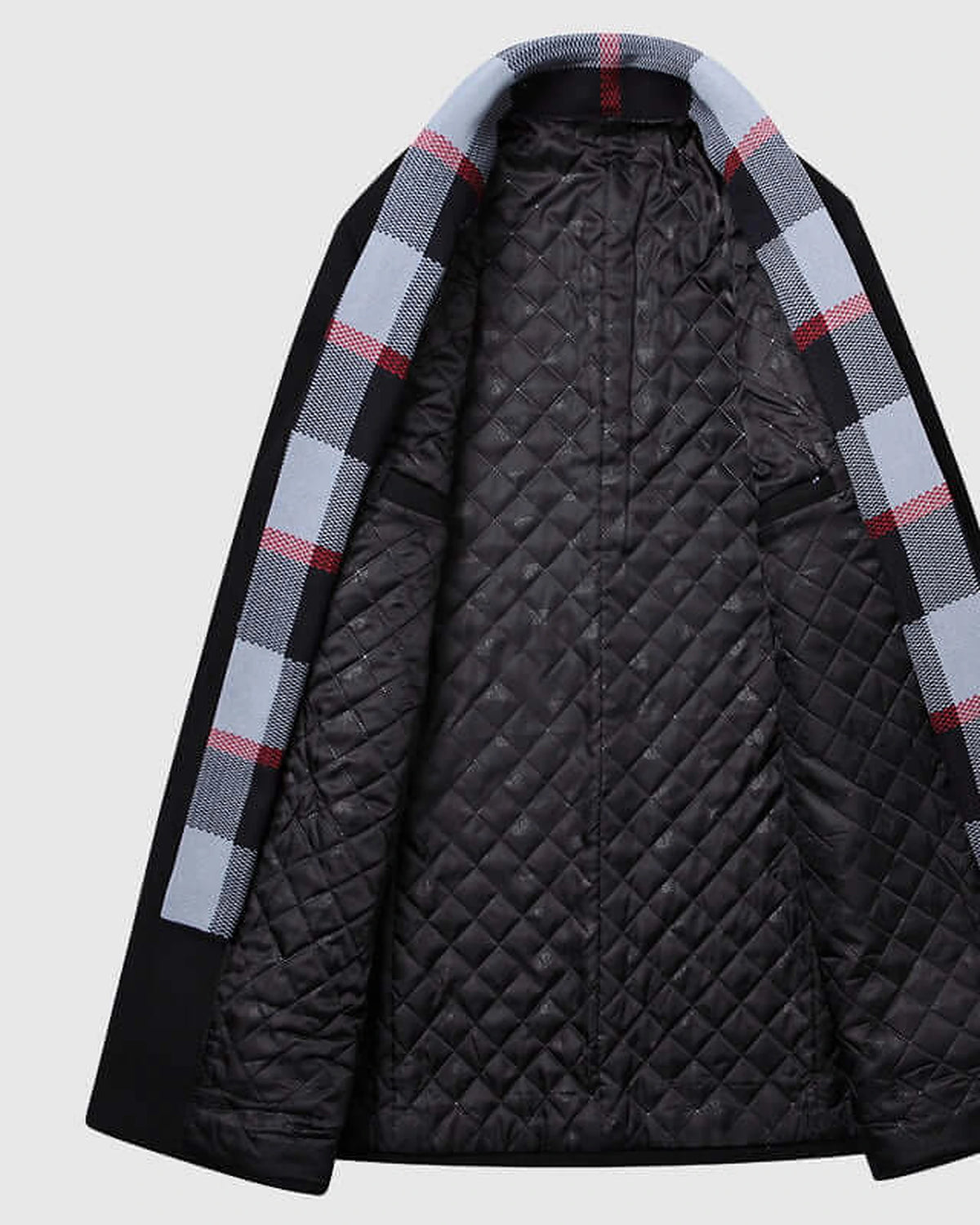 Men's Shawl Collar Wool-Blend Coat with Quilted Lining and Plaid Trim – Holly Jane