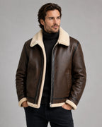 Men's Shearling Aviator Jacket with Leather-Look Finish and Zip Fastening – Cole