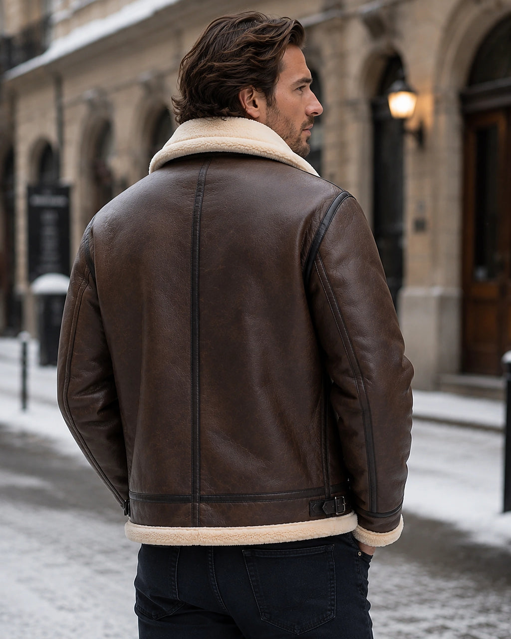 Men's Shearling Aviator Jacket with Leather-Look Finish and Zip Fastening – Cole