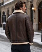 Men's Shearling Aviator Jacket with Leather-Look Finish and Zip Fastening – Cole