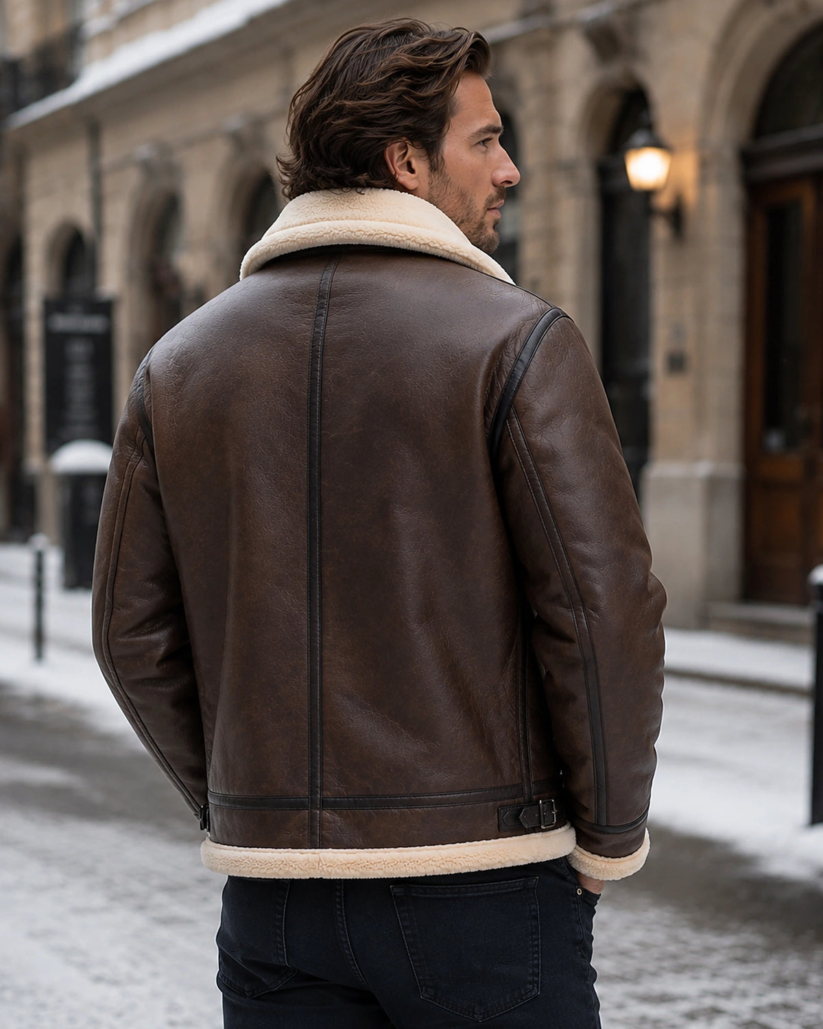 Men's Shearling Aviator Jacket with Leather-Look Finish and Zip Fastening – Cole