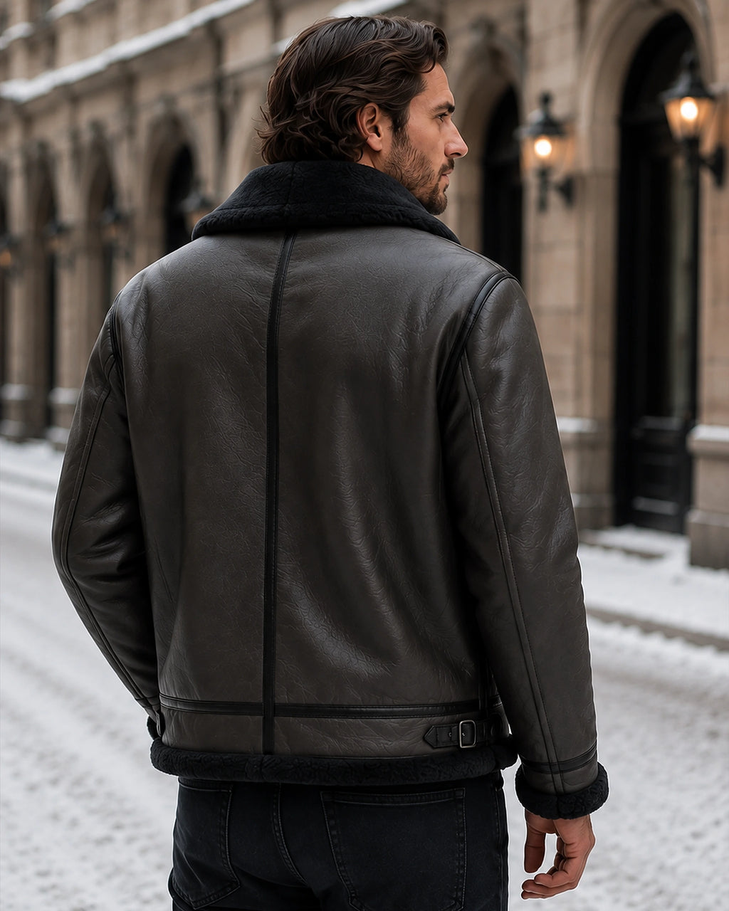 Men's Shearling Aviator Jacket with Leather-Look Finish and Zip Fastening – Cole