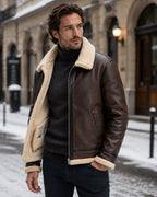 Men's Shearling Aviator Jacket with Leather-Look Finish and Zip Fastening – Cole