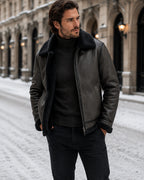 Men's Shearling Aviator Jacket with Leather-Look Finish and Zip Fastening – Cole