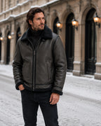Men's Shearling Aviator Jacket with Leather-Look Finish and Zip Fastening – Cole