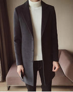 Men's Single-Breasted Wool-Blend Overcoat with Notch Lapel in Beige – Greta Grey