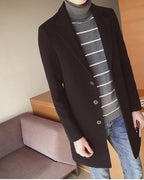 Men's Single-Breasted Wool-Blend Overcoat with Notch Lapel in Beige – Greta Grey