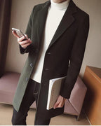 Men's Single-Breasted Wool-Blend Overcoat with Notch Lapel in Beige – Greta Grey