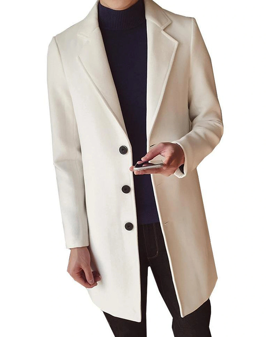 Men's Single-Breasted Wool-Blend Overcoat with Notch Lapel in Beige – Greta Grey