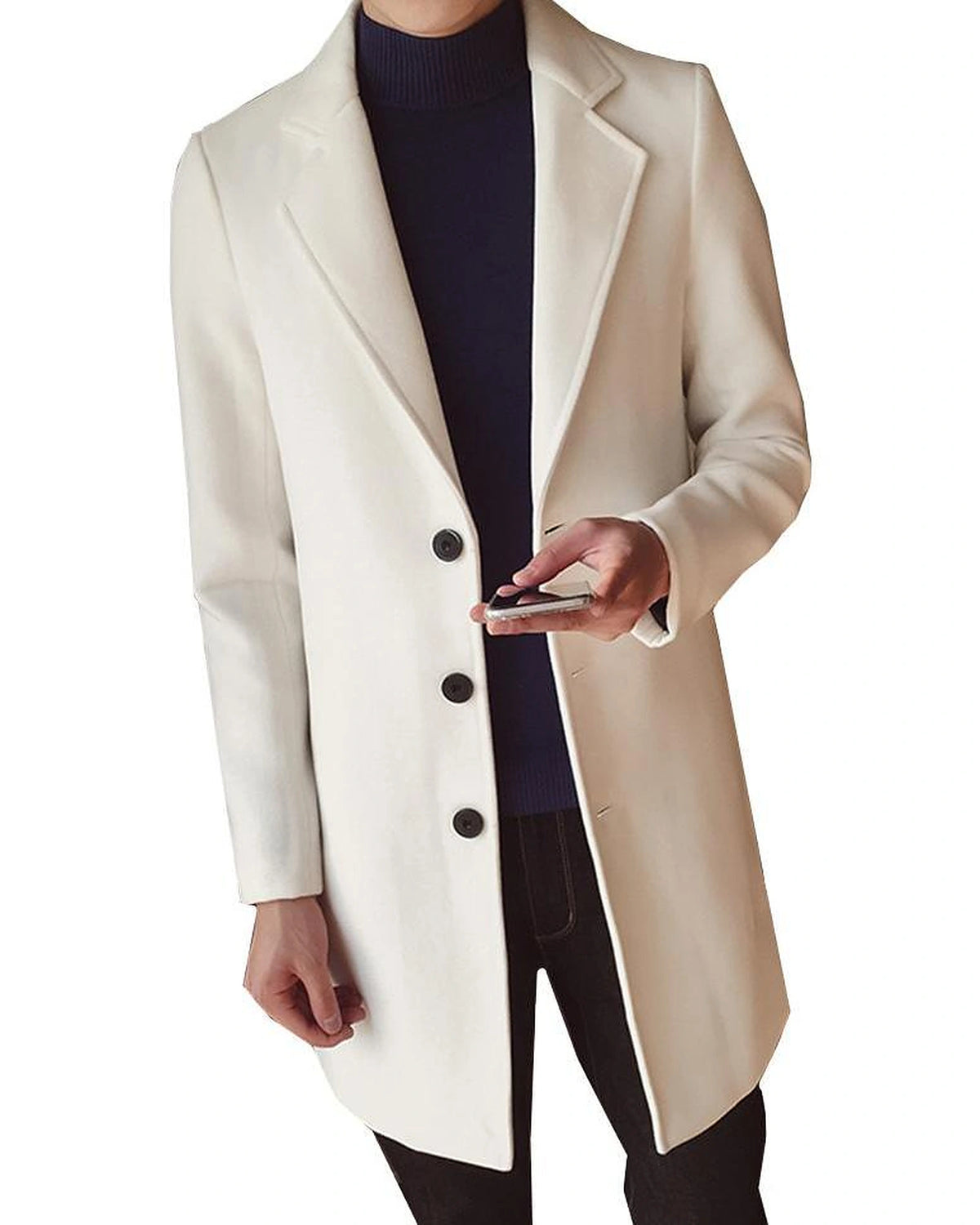 Men's Single-Breasted Wool-Blend Overcoat with Notch Lapel in Beige – Greta Grey
