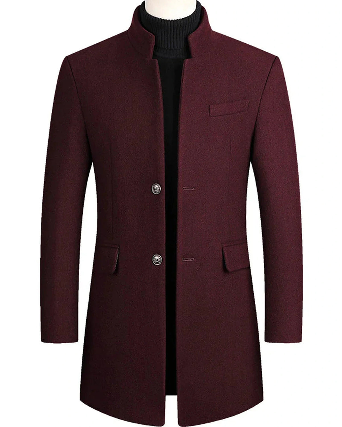 Men's Stand Collar Wool-Blend Overcoat with Button Closure, Slim Fit – Blair Belle