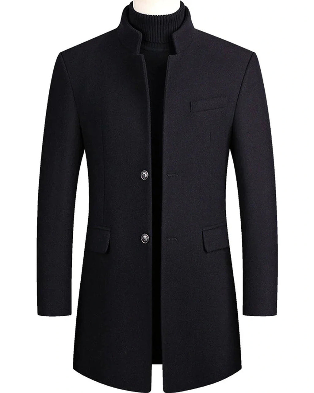 Men's Stand Collar Wool-Blend Overcoat with Button Closure, Slim Fit – Blair Belle