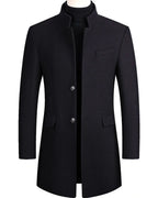 Men's Stand Collar Wool-Blend Overcoat with Button Closure, Slim Fit – Blair Belle