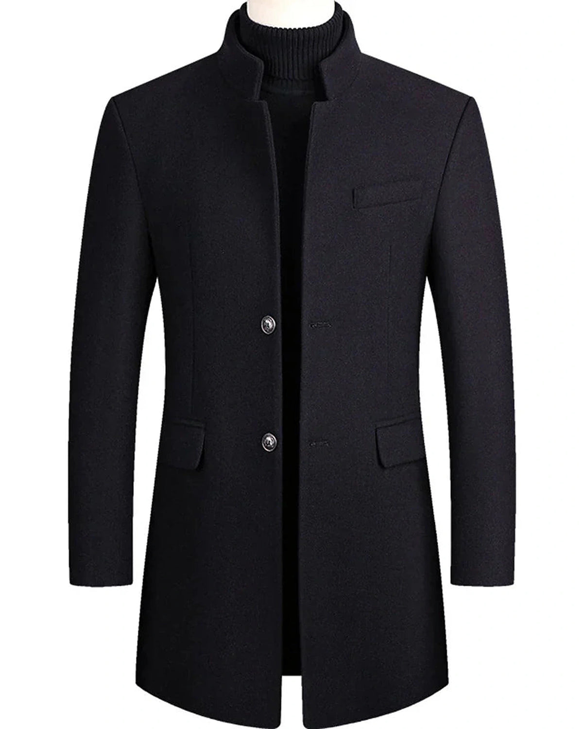 Men's Stand Collar Wool-Blend Overcoat with Button Closure, Slim Fit – Blair Belle