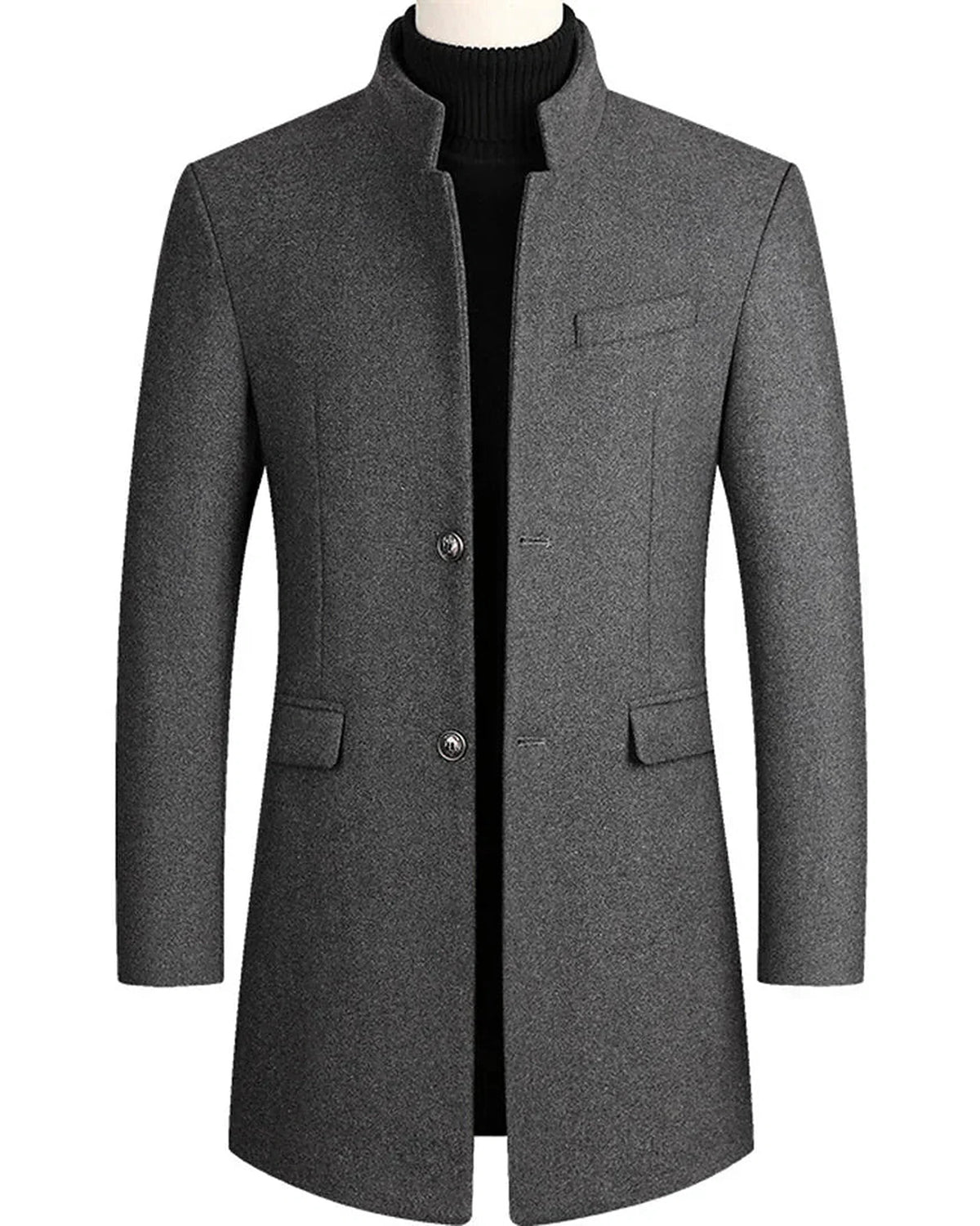 Men's Stand Collar Wool-Blend Overcoat with Button Closure, Slim Fit – Blair Belle