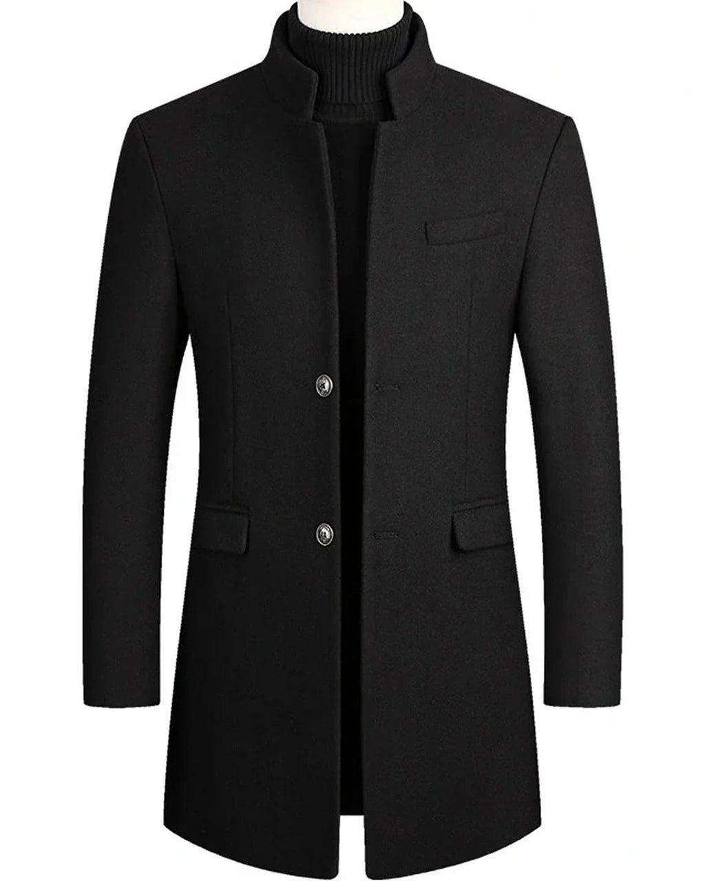 Men's Stand Collar Wool-Blend Overcoat with Button Closure, Slim Fit – Blair Belle