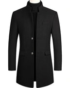 Men's Stand Collar Wool-Blend Overcoat with Button Closure, Slim Fit – Blair Belle