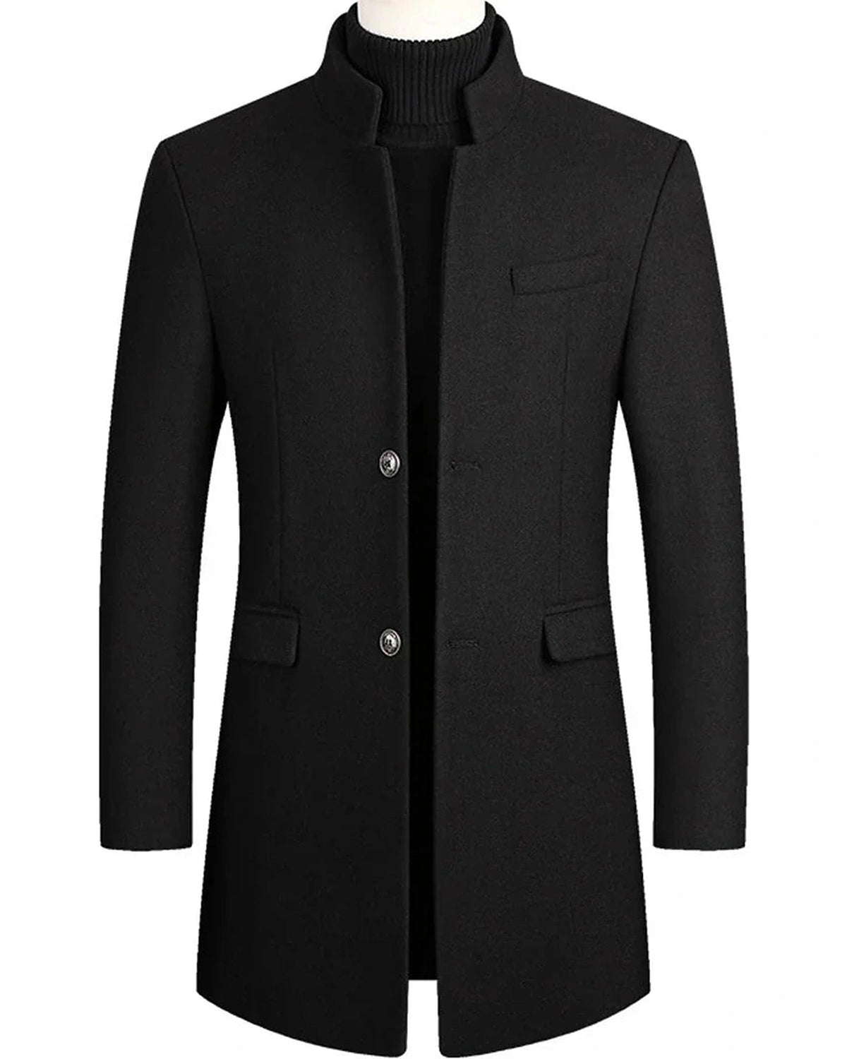 Men's Stand Collar Wool-Blend Overcoat with Button Closure, Slim Fit – Blair Belle