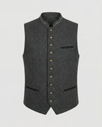 Men's Stand Collar Wool Waistcoat with Embroidered Trim – Brooks