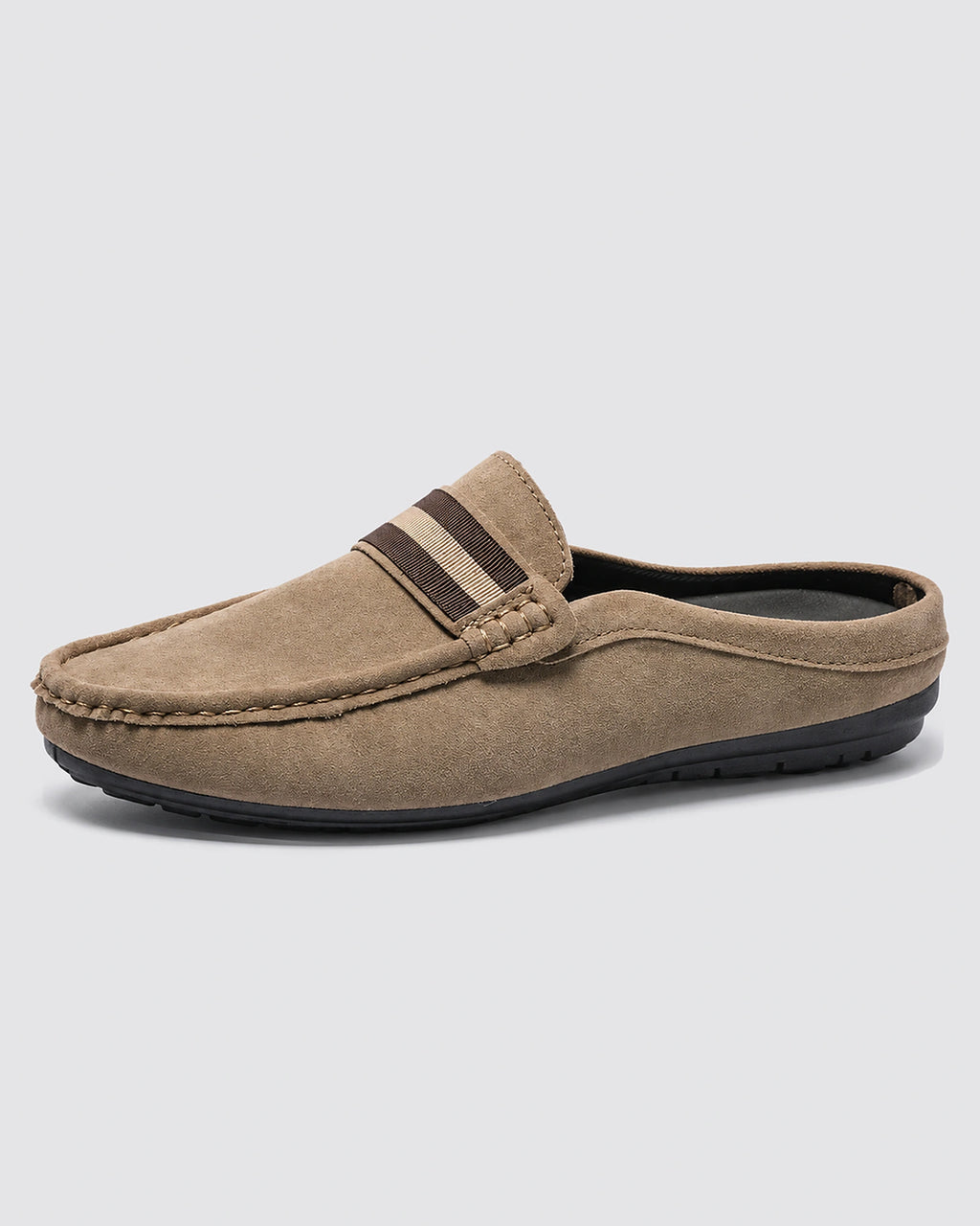 Men's Suede Backless Loafers with Striped Webbing Trim – Pierce