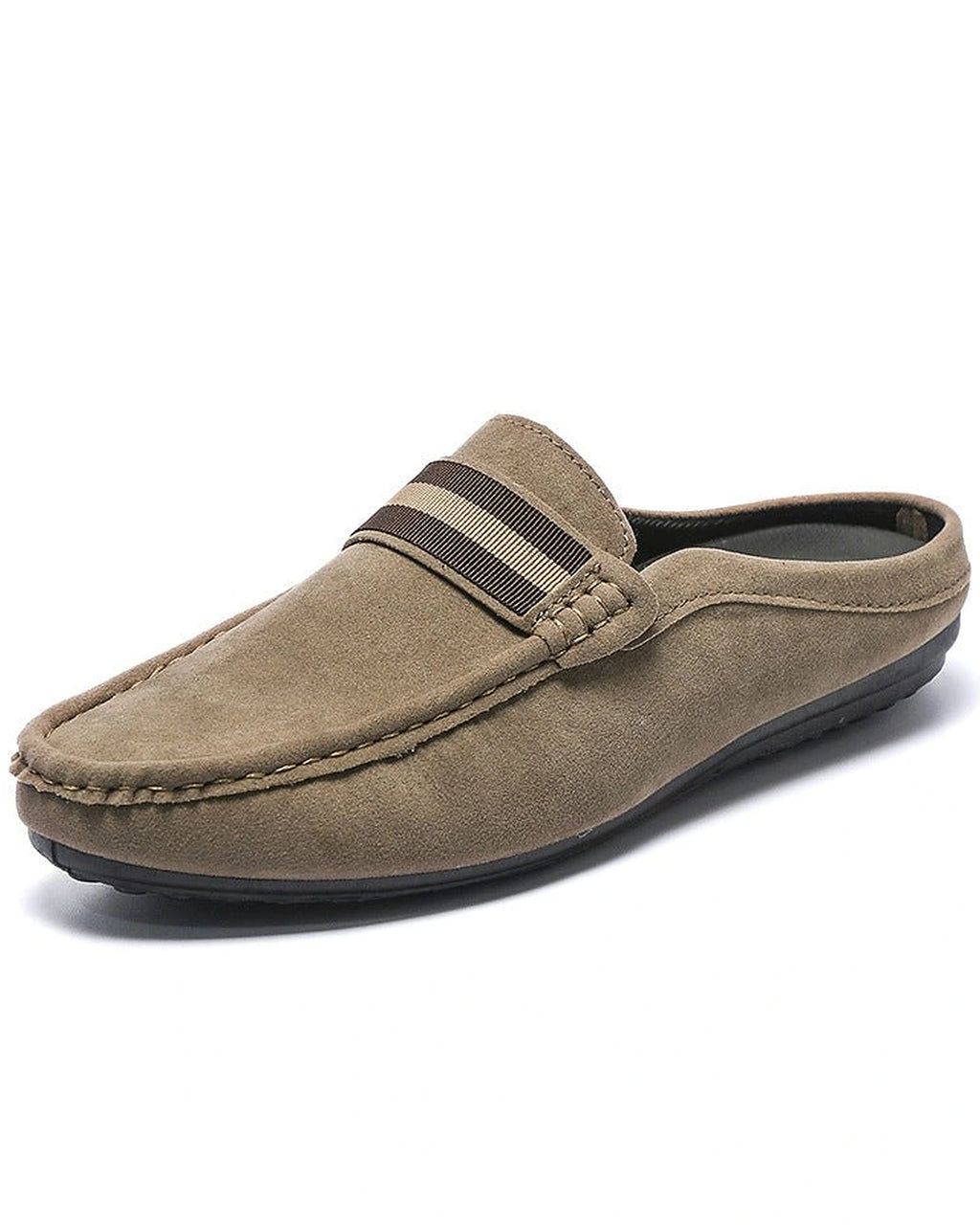 Men's Suede Backless Loafers with Striped Webbing Trim – Pierce
