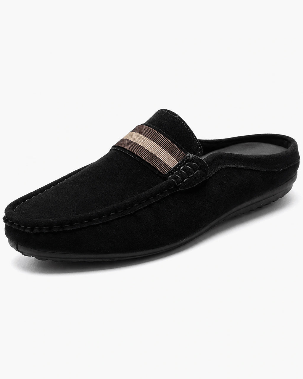 Men's Suede Backless Loafers with Striped Webbing Trim – Pierce