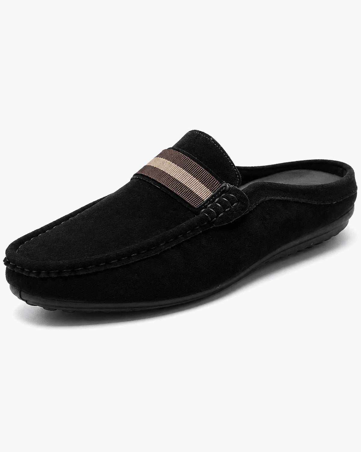 Men's Suede Backless Loafers with Striped Webbing Trim – Pierce