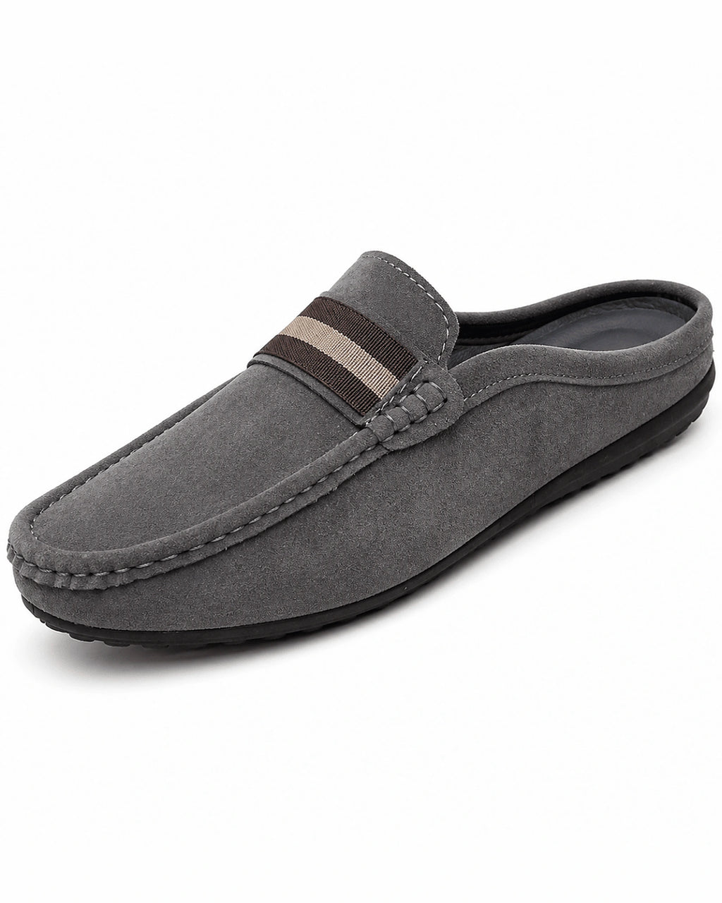 Men's Suede Backless Loafers with Striped Webbing Trim – Pierce