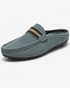 Men's Suede Backless Loafers with Striped Webbing Trim – Pierce