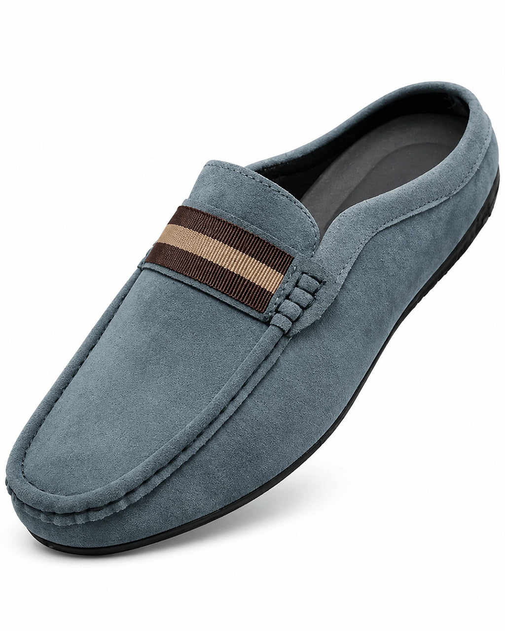 Men's Suede Backless Loafers with Striped Webbing Trim – Pierce
