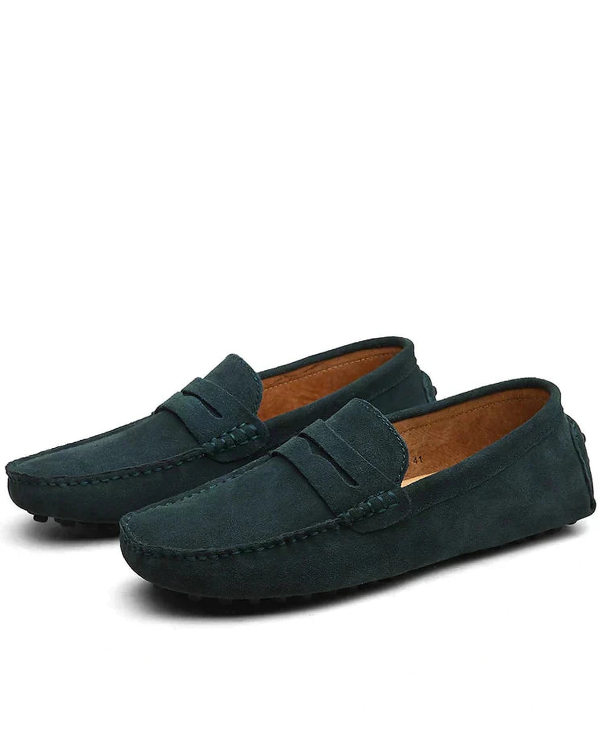 Men's Suede Driving Loafers with Penny Strap and Pebbled Sole – Otis
