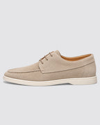 Men's Suede Lace-Up Apron Toe Boat Shoes with Contrast White Sole – Kai