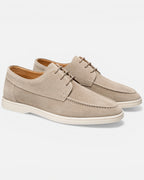 Men's Suede Lace-Up Apron Toe Boat Shoes with Contrast White Sole – Kai