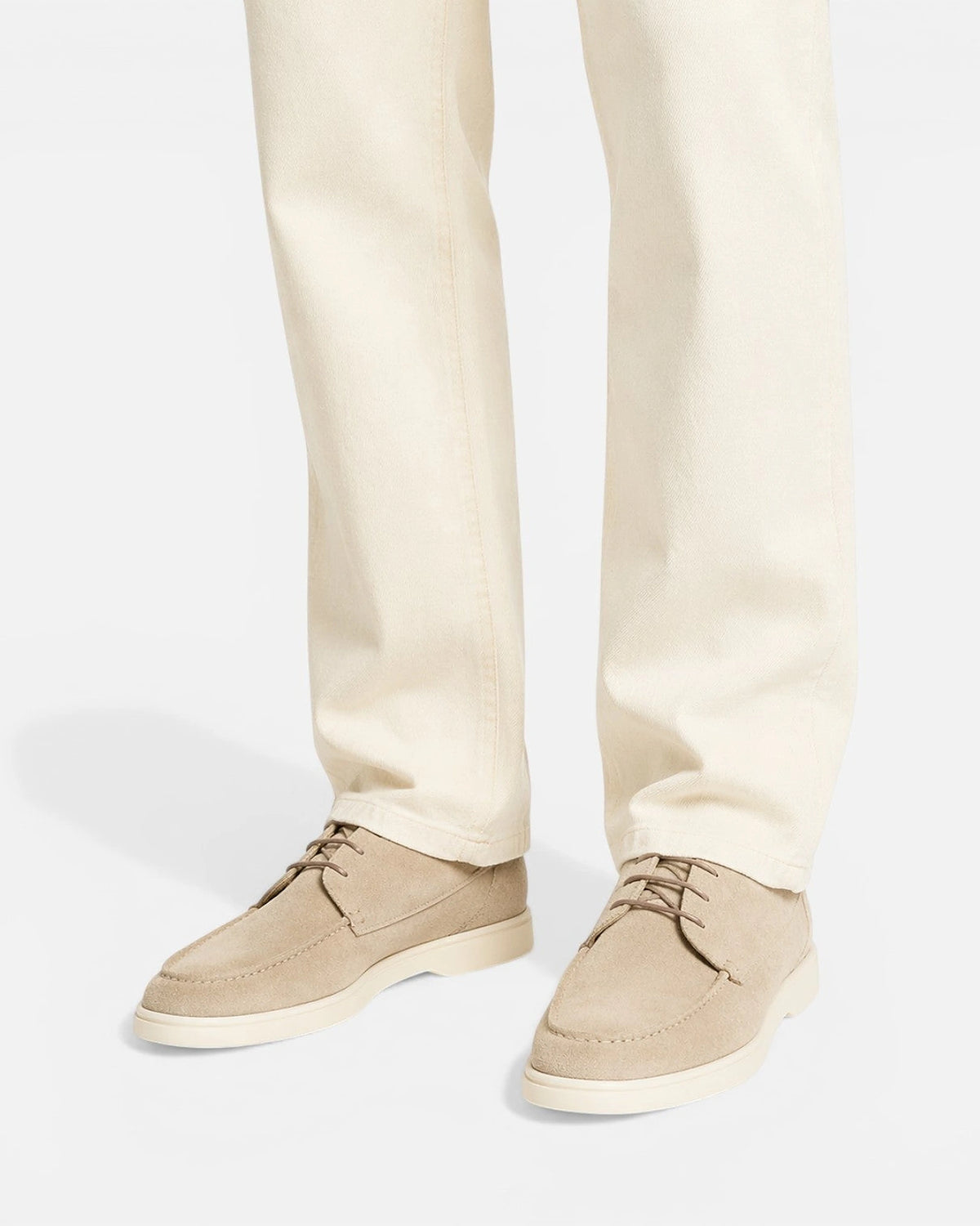 Men's Suede Lace-Up Apron Toe Boat Shoes with Contrast White Sole – Kai