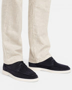 Men's Suede Lace-Up Apron Toe Boat Shoes with Contrast White Sole – Kai