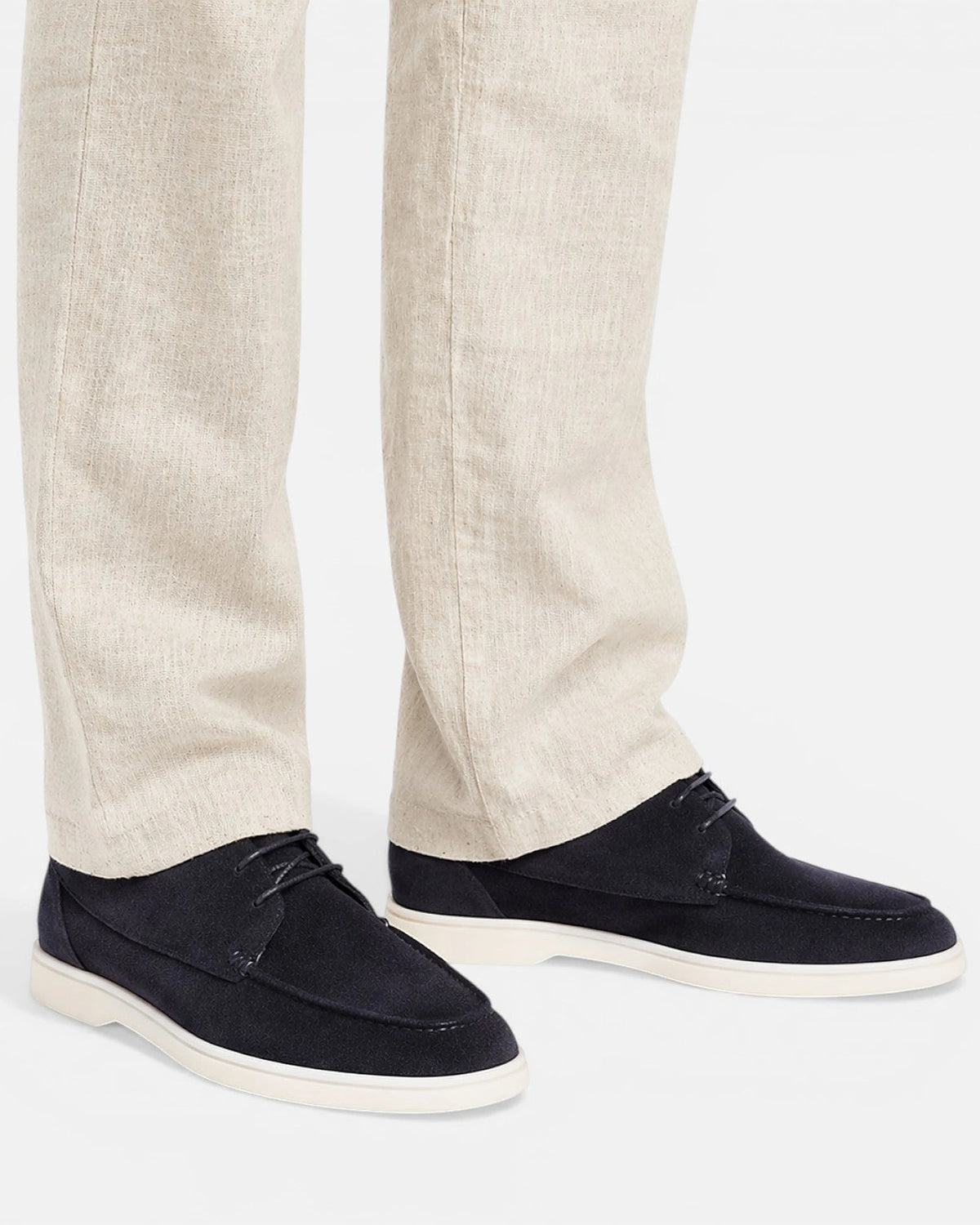 Men's Suede Lace-Up Apron Toe Boat Shoes with Contrast White Sole – Kai
