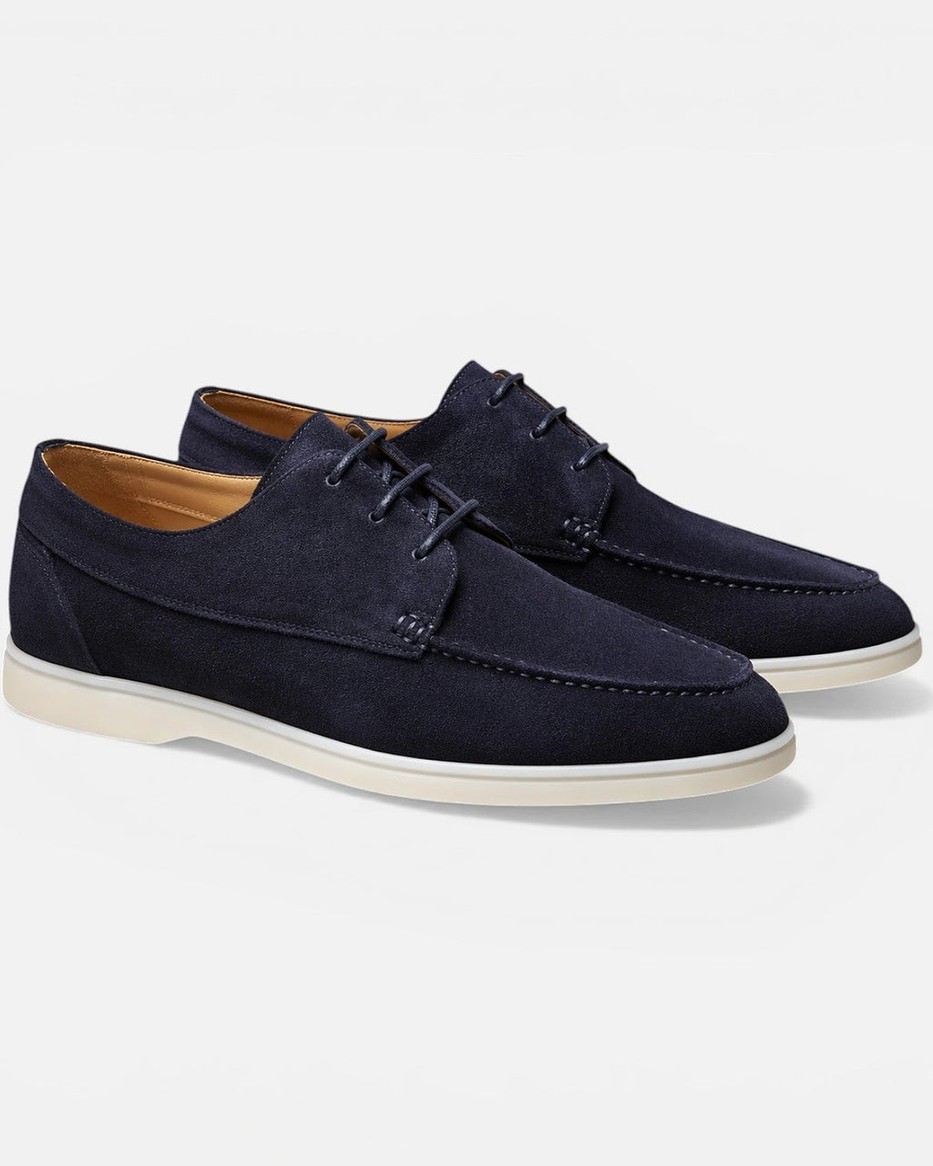 Men's Suede Lace-Up Apron Toe Boat Shoes with Contrast White Sole – Kai