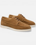 Men's Suede Lace-Up Apron Toe Boat Shoes with Contrast White Sole – Kai