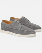 Men's Suede Lace-Up Apron Toe Boat Shoes with Contrast White Sole – Kai