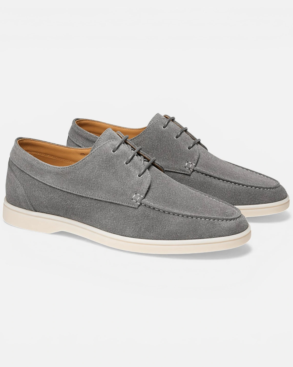 Men's Suede Lace-Up Apron Toe Boat Shoes with Contrast White Sole – Kai
