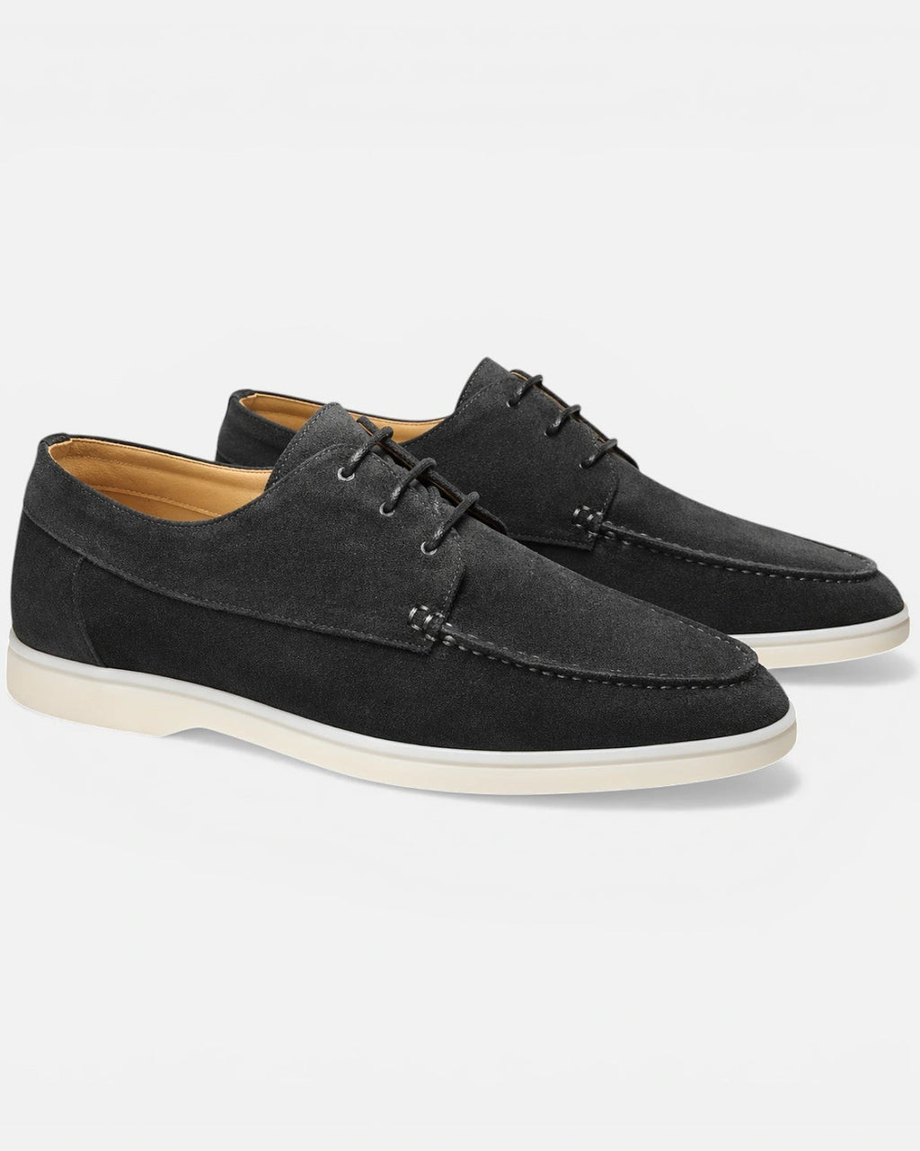 Men's Suede Lace-Up Apron Toe Boat Shoes with Contrast White Sole – Kai
